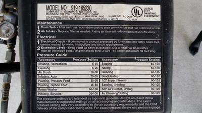 Craftsman 919165230 Compressor 