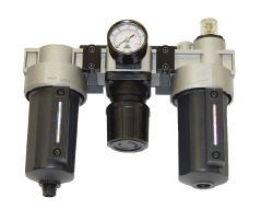 Filter Regulator Lubricator combination for compressed air equipment.