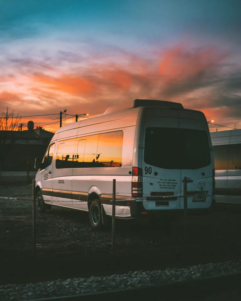 Van parking with sunset sky